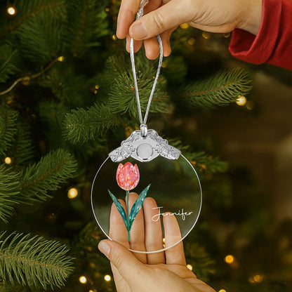 Personalize With Your Loved One's Name Beautiful Tulip - Personalized Glass Ornament With Silver Cap - DTG053_GOSICA