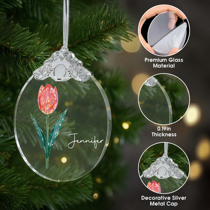 Personalize With Your Loved One's Name Beautiful Tulip - Personalized Glass Ornament With Silver Cap - DTG053_GOSICA