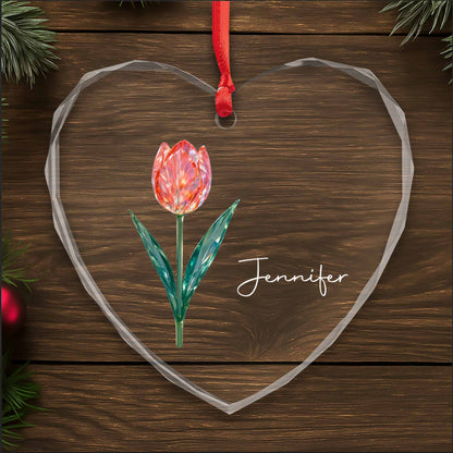 A Beautiful Touch Featuring A Graceful Tulip - Personalized Heart Glass Ornament - DTG053_HEGOR