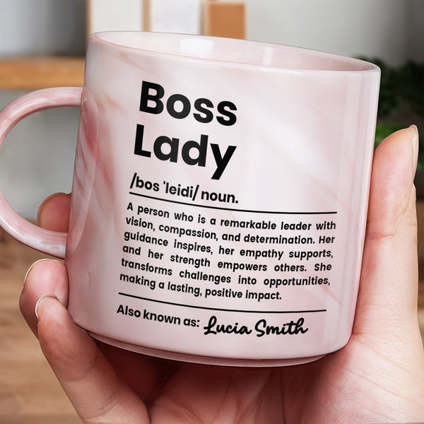 Boss Lady Empowering Leader With Vision And Compassion - Personalized Custom Pink Marble Mug - DTG055_PMAM