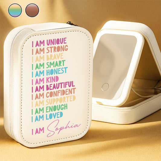 I Am Unique, I Am Strong, Motivational Phrases - Personalized Custom Jewelry Box With LED Mirror - DTG058_LEBOX