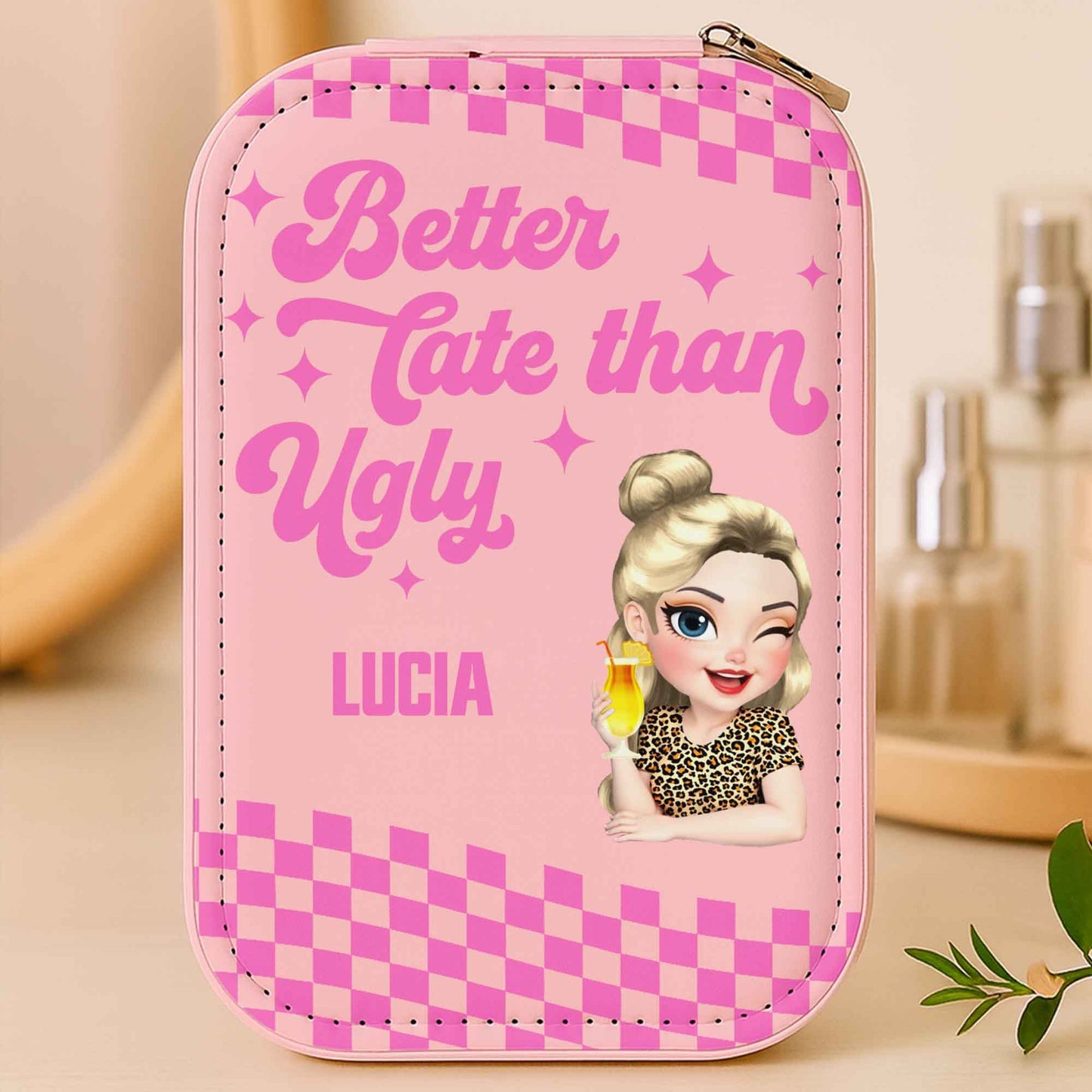 Better Late Than Ugly, Cartoon Character, Checkered Pattern