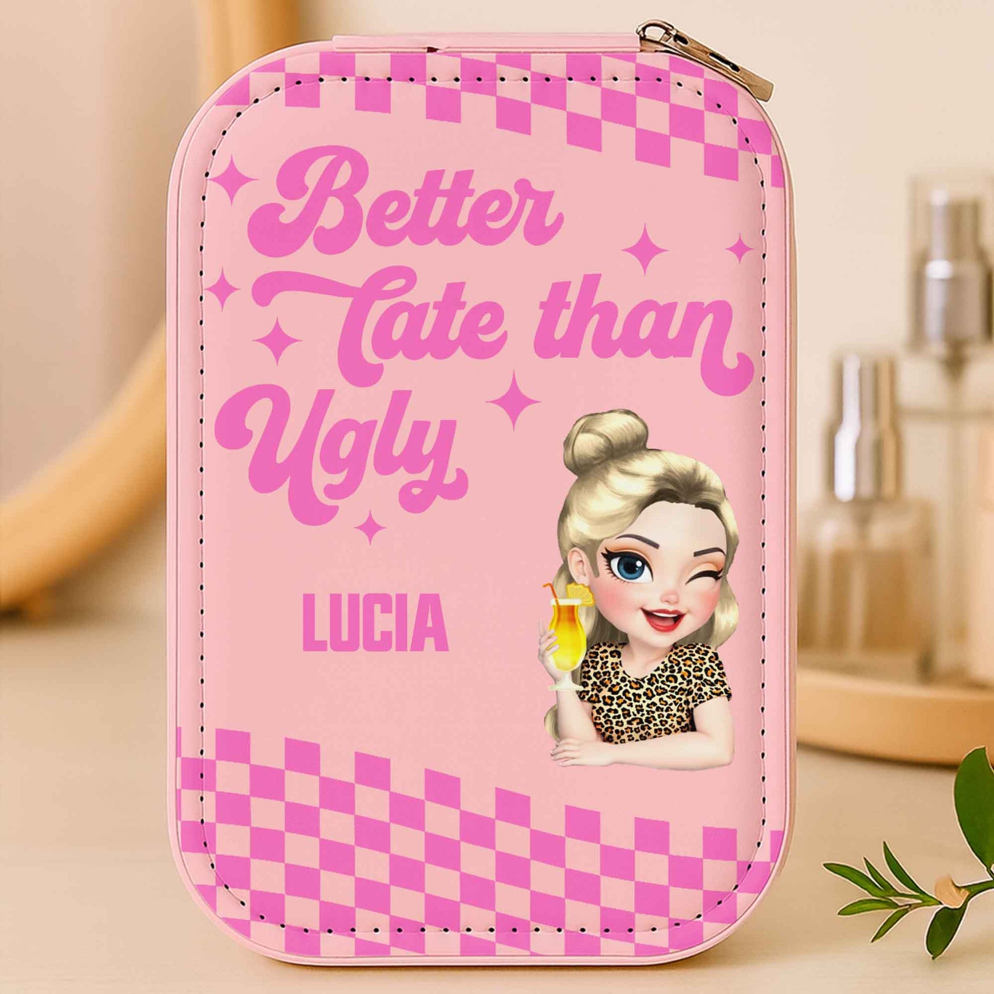 Better Late Than Ugly, Cartoon Character, Checkered Pattern