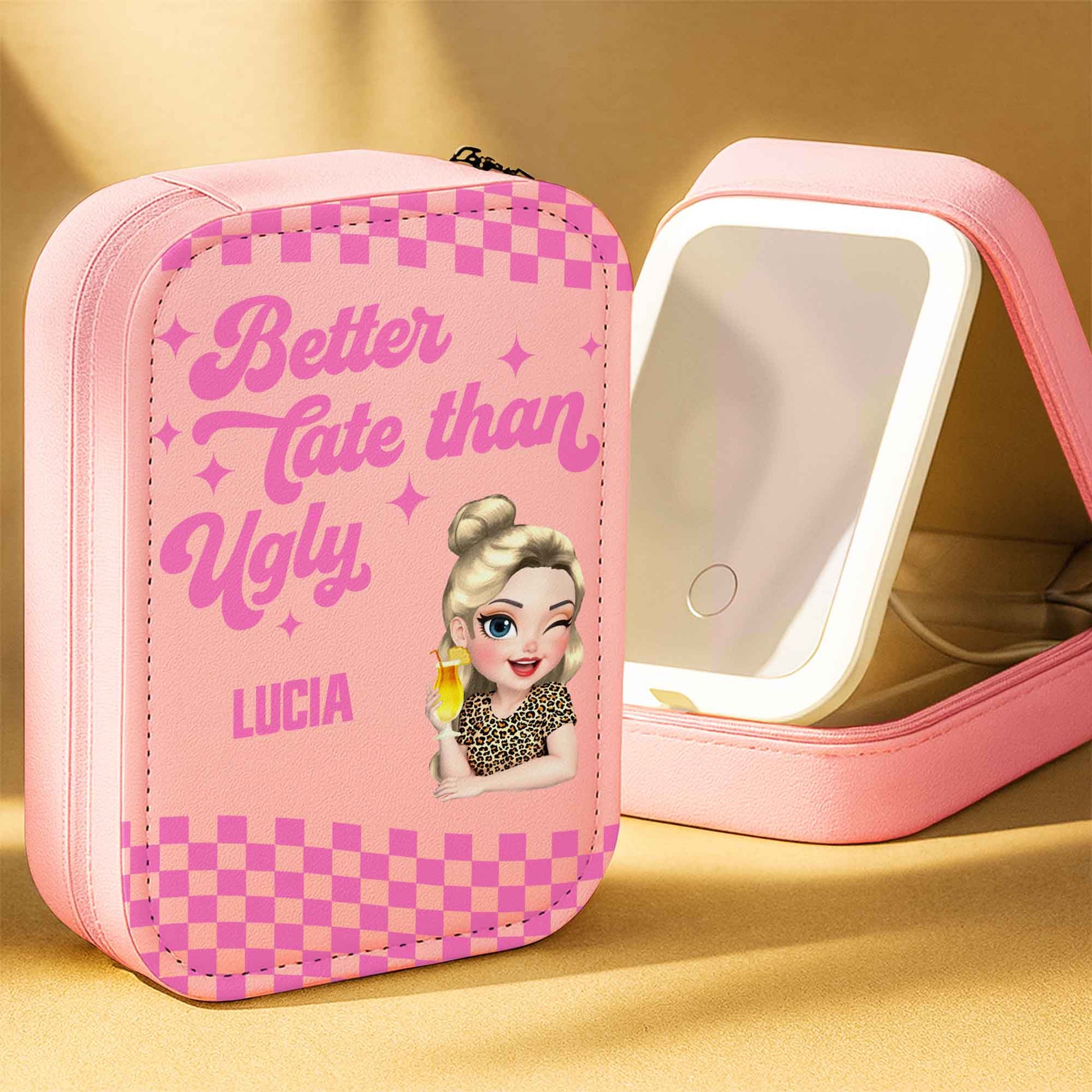 Better Late Than Ugly, Cartoon Character, Checkered Pattern