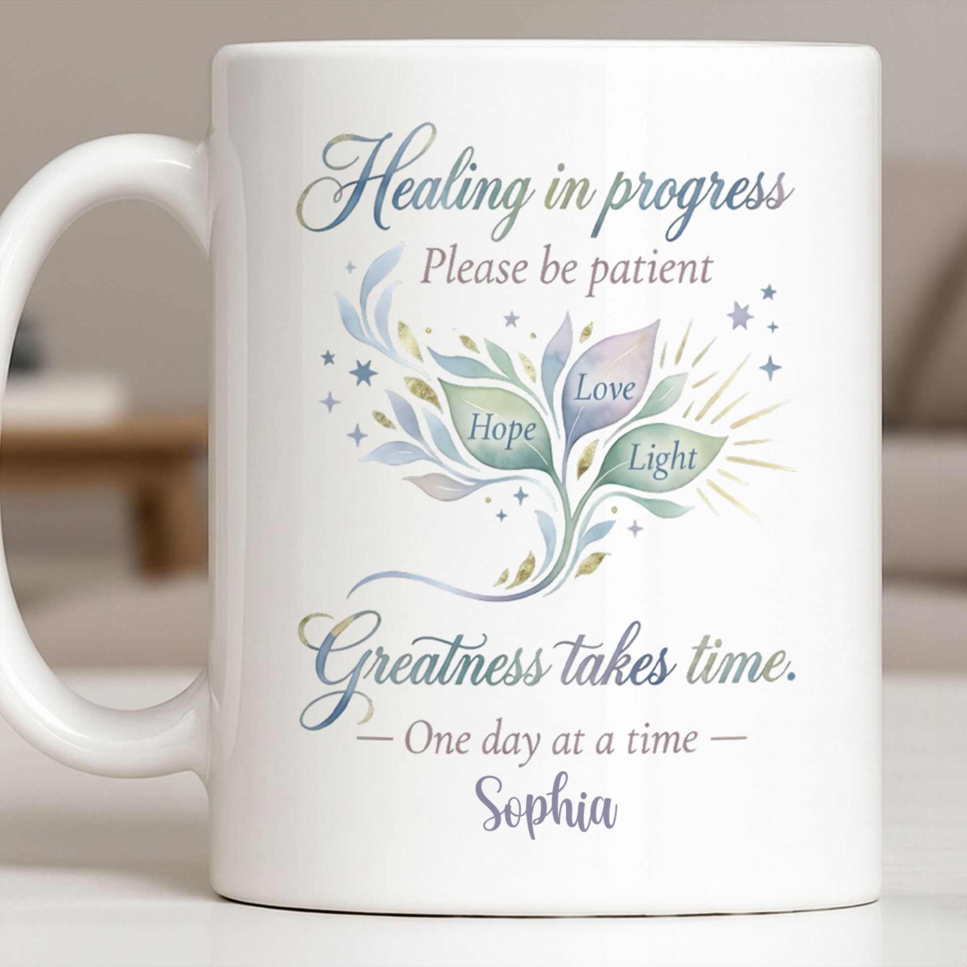 Healing In Progress, Hope Love Light, Stars Leaves Design