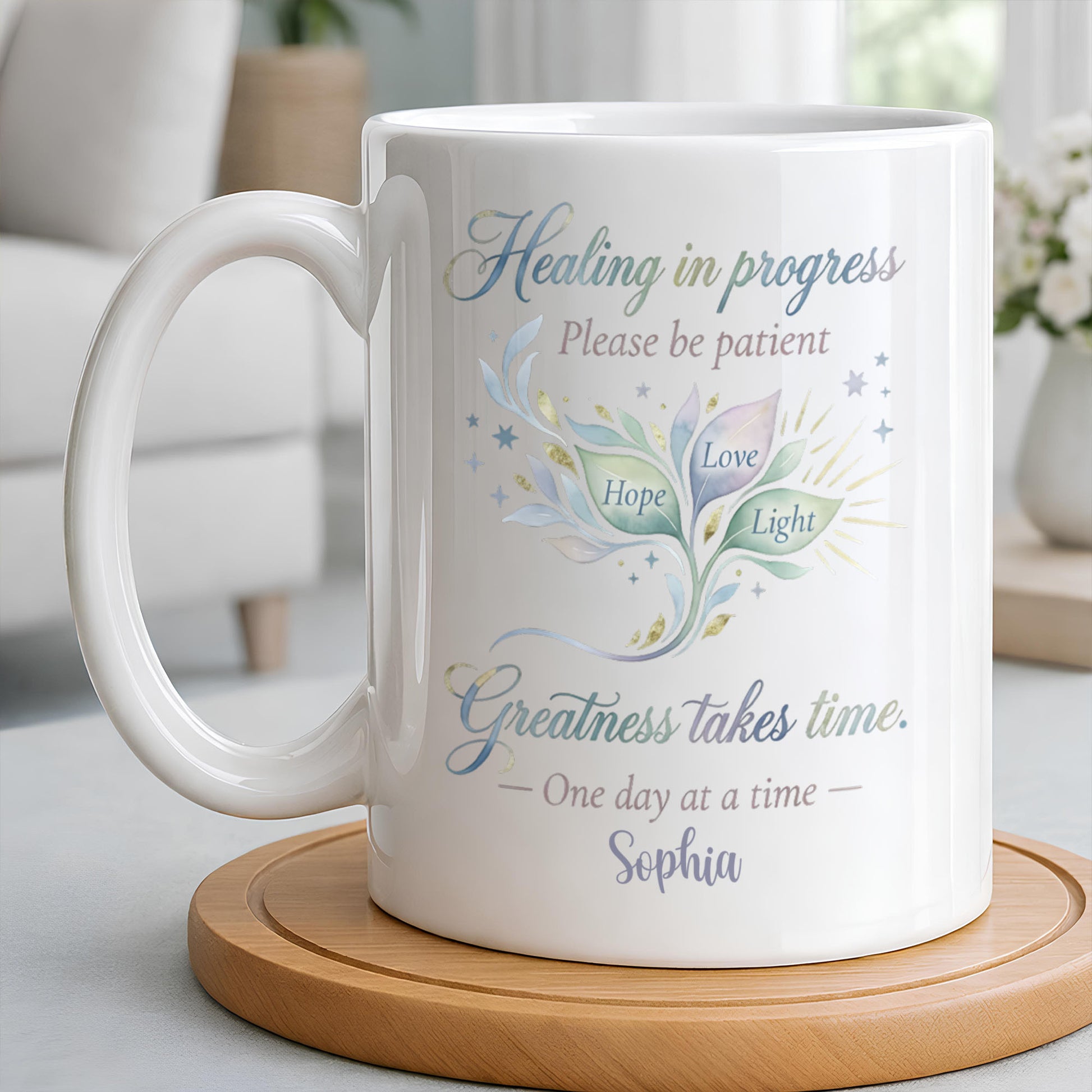 Healing In Progress, Hope Love Light, Stars Leaves Design