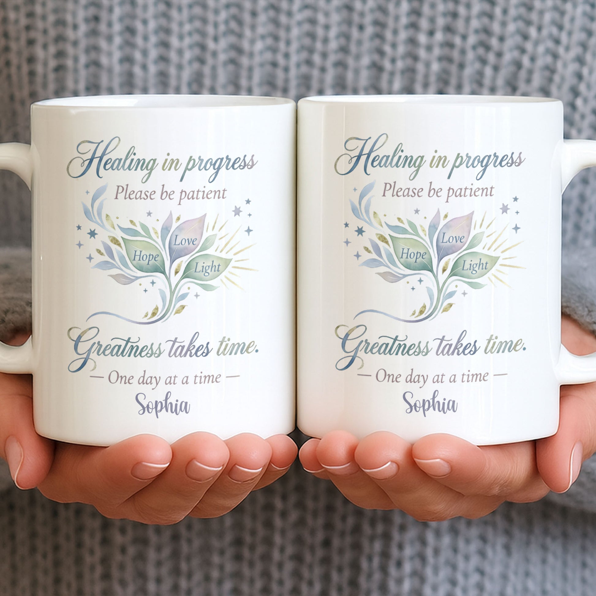 Healing In Progress, Hope Love Light, Stars Leaves Design