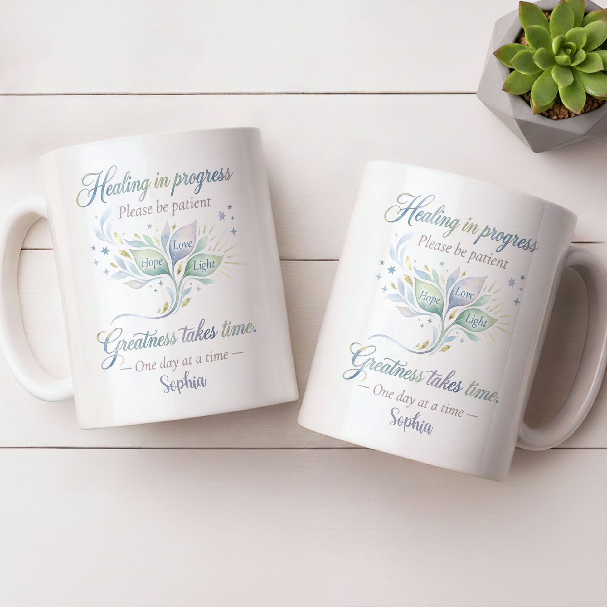 Healing In Progress, Hope Love Light, Stars Leaves Design