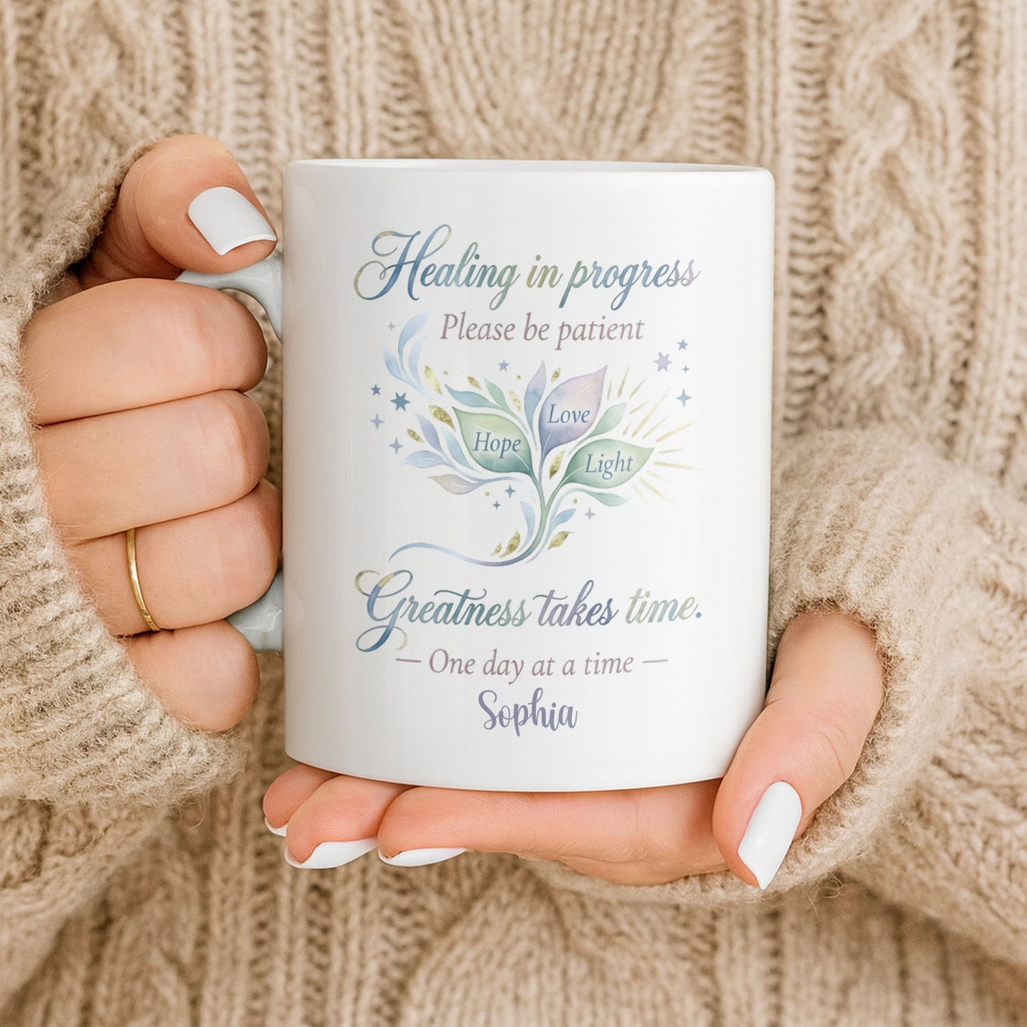 Healing In Progress, Hope Love Light, Stars Leaves Design