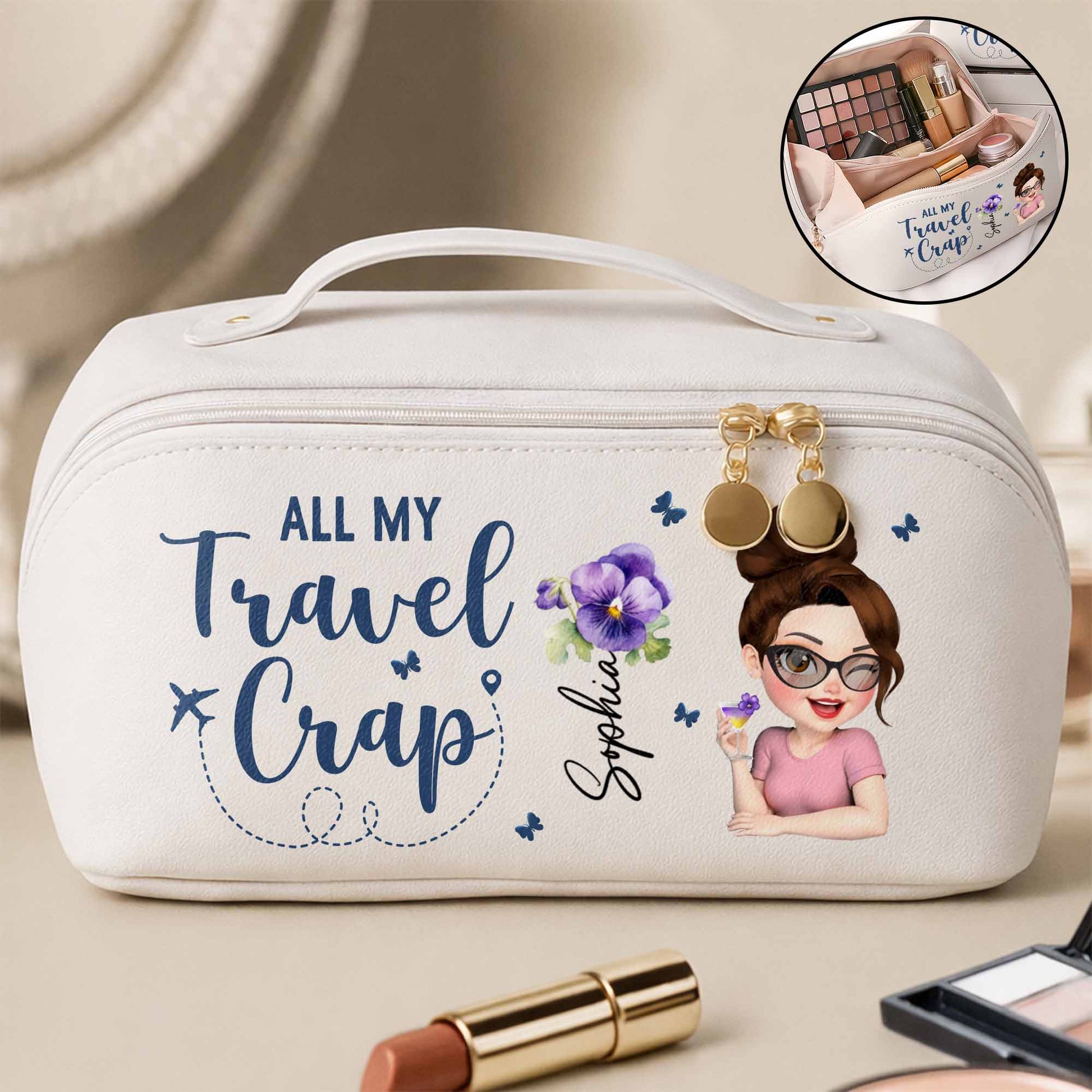 All My Travel Cr*p With Flowers And Cartoon Character