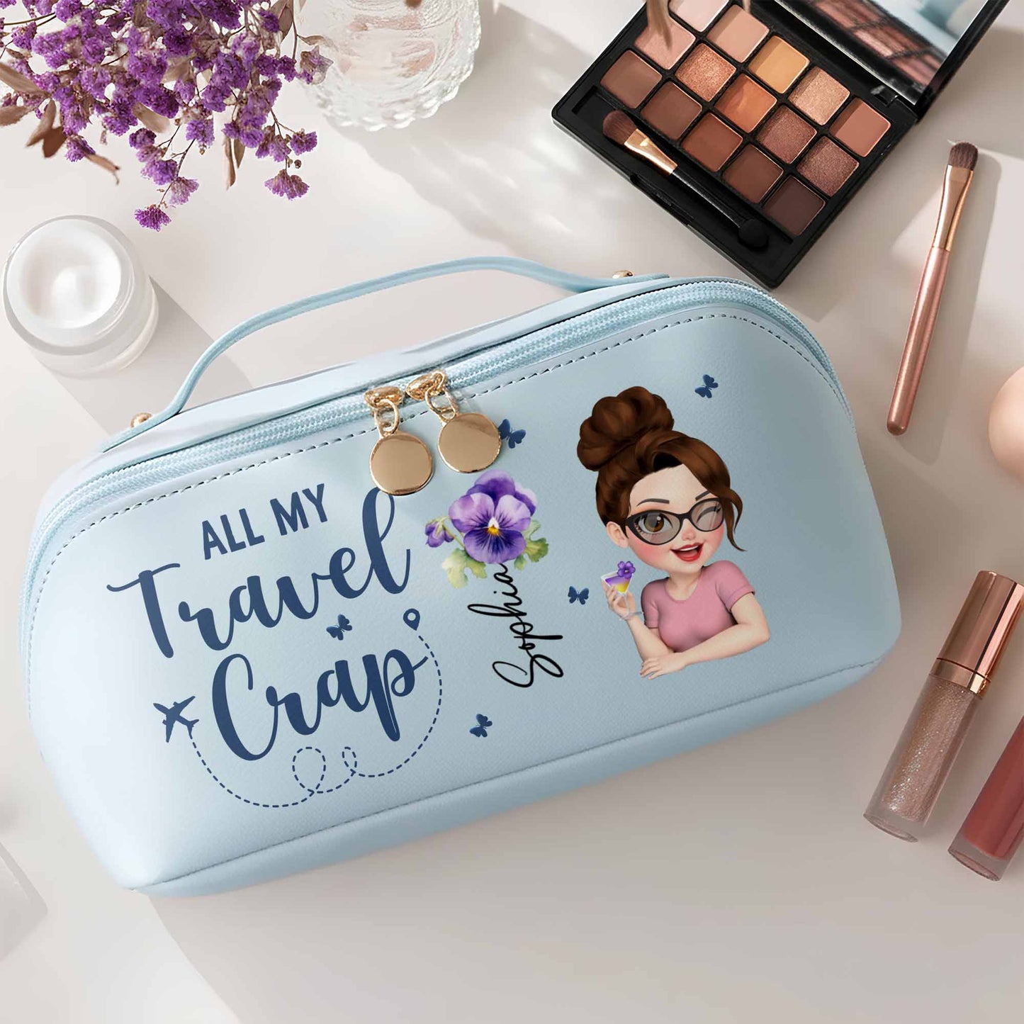 All My Travel Cr*p With Flowers And Cartoon Character