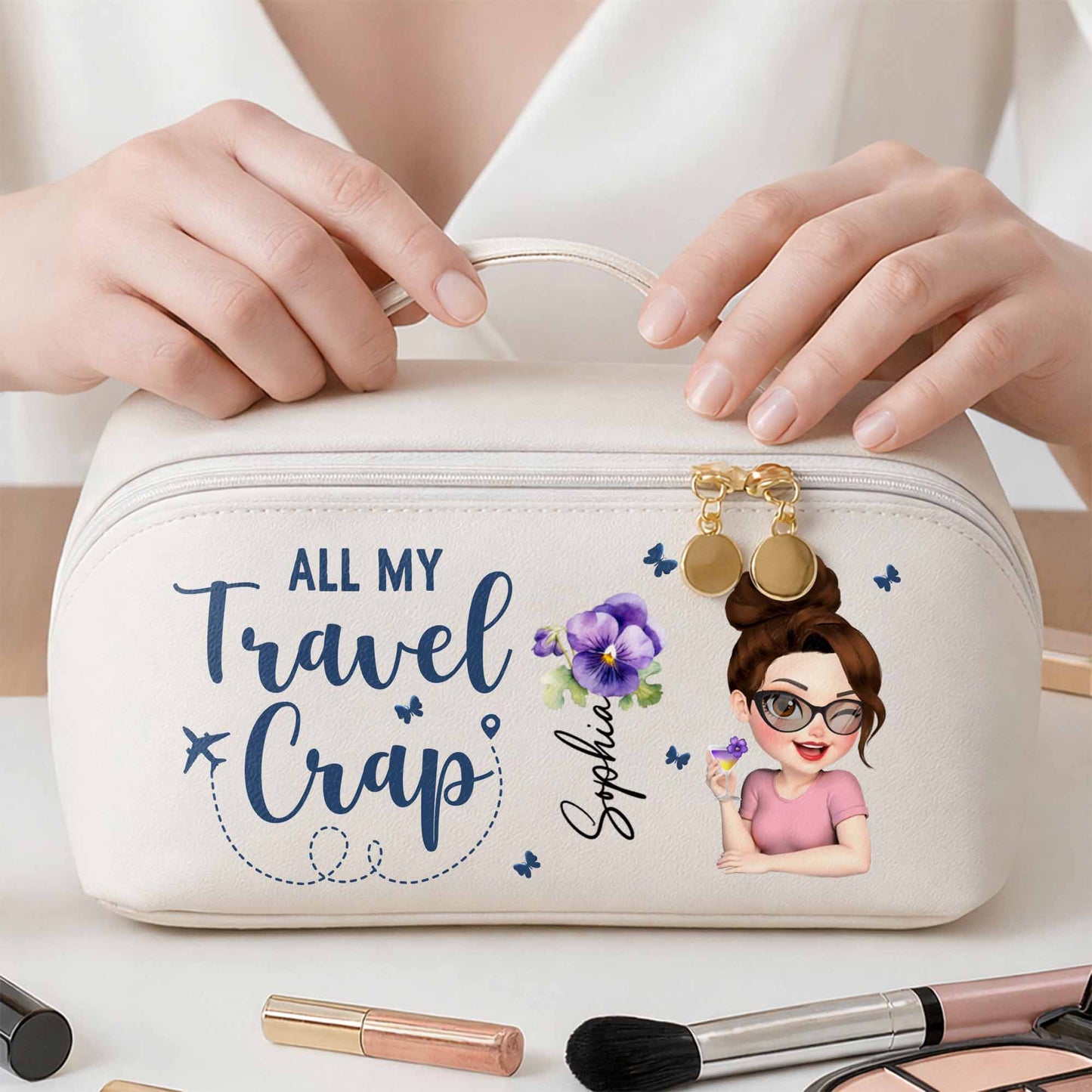 All My Travel Cr*p With Flowers And Cartoon Character