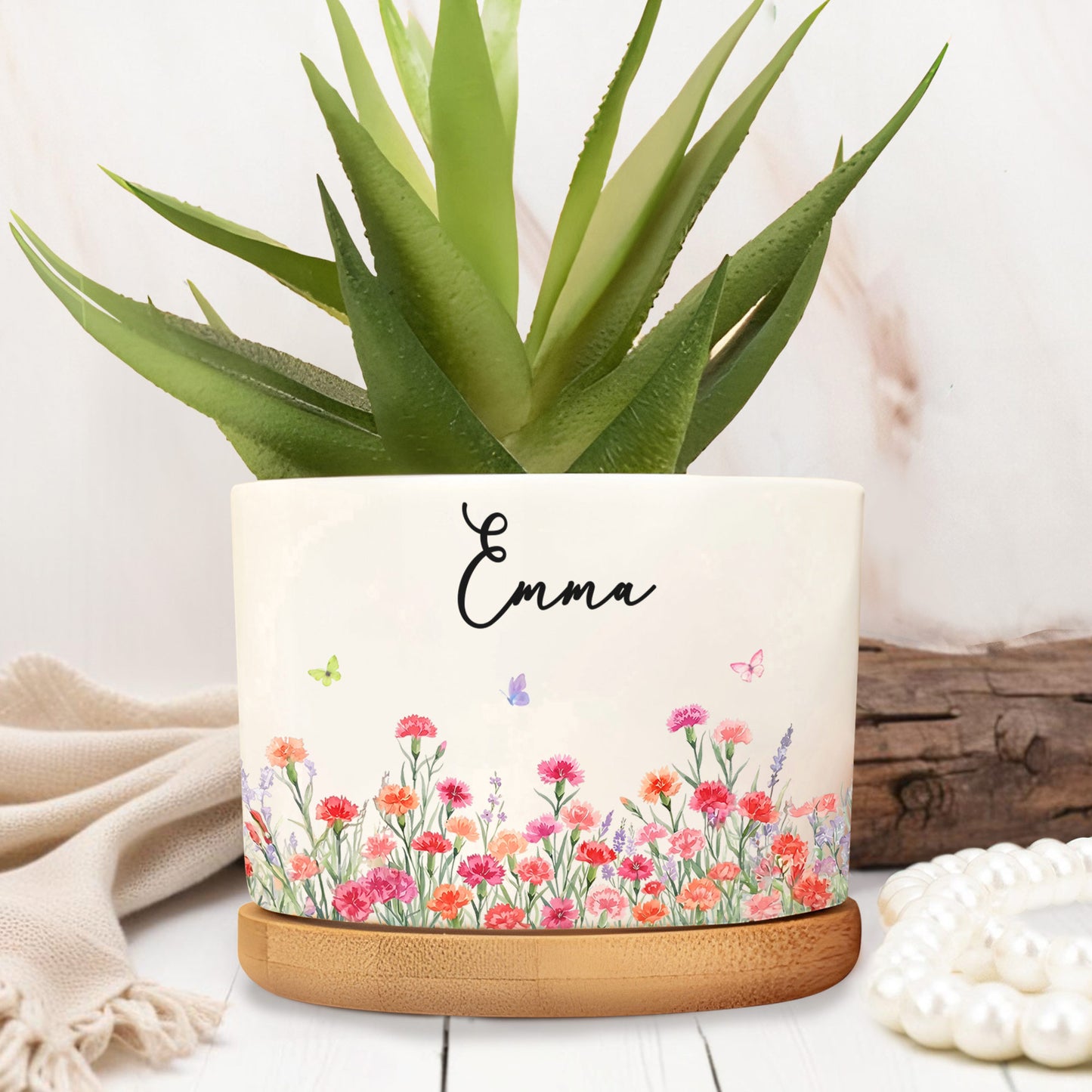 Garden Of Love And Blooming Flowers With Custom Birth Month Flowers - Personalized Ceramic Plant Pot - DTG092_CEP