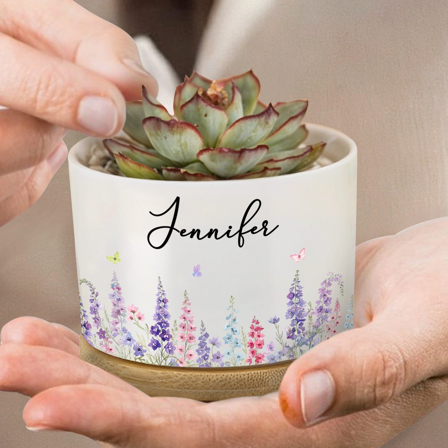 Garden Of Love And Blooming Flowers With Custom Birth Month Flowers - Personalized Ceramic Plant Pot - DTG092_CEP
