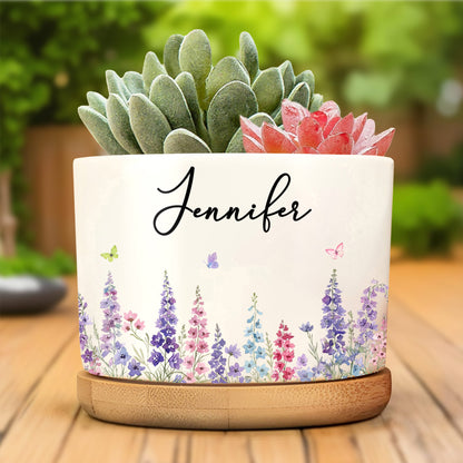 Garden Of Love And Blooming Flowers With Custom Birth Month Flowers - Personalized Ceramic Plant Pot - DTG092_CEP