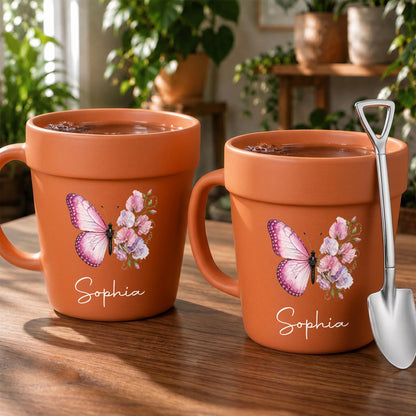 Where Life Plants You, Bloom With Grace Butterfly And Birth Month Flowers - Personalized Plant Pot Ceramic Mug - DTG119_PLACEM
