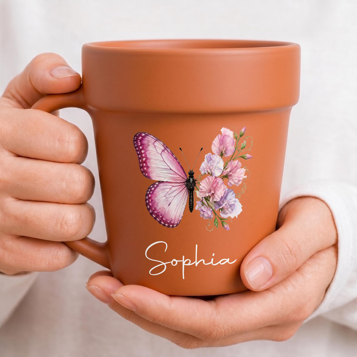 Where Life Plants You, Bloom With Grace Butterfly And Birth Month Flowers - Personalized Plant Pot Ceramic Mug - DTG119_PLACEM