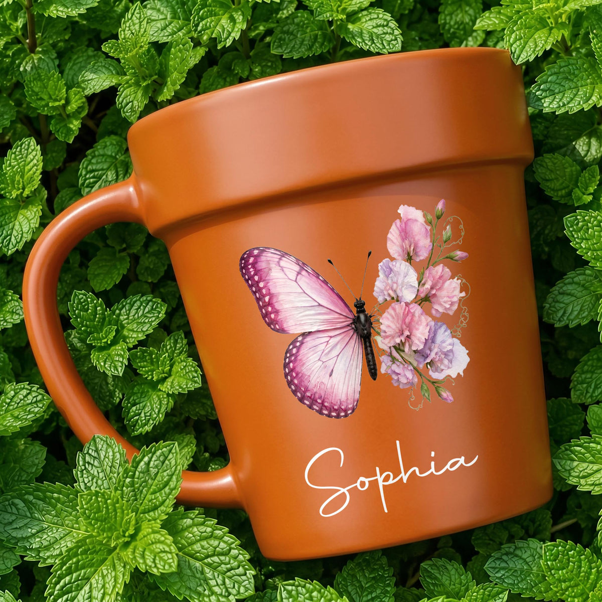 Where Life Plants You, Bloom With Grace Butterfly And Birth Month Flowers - Personalized Plant Pot Ceramic Mug - DTG119_PLACEM
