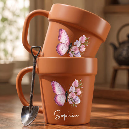 Where Life Plants You, Bloom With Grace Butterfly And Birth Month Flowers - Personalized Plant Pot Ceramic Mug - DTG119_PLACEM