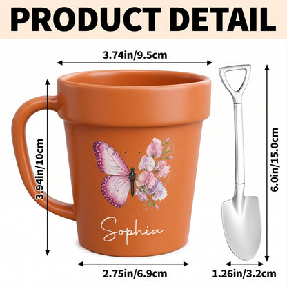 Where Life Plants You, Bloom With Grace Butterfly And Birth Month Flowers - Personalized Plant Pot Ceramic Mug - DTG119_PLACEM