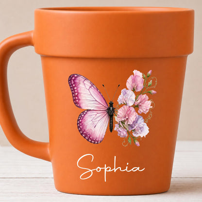 Where Life Plants You, Bloom With Grace Butterfly And Birth Month Flowers - Personalized Plant Pot Ceramic Mug - DTG119_PLACEM