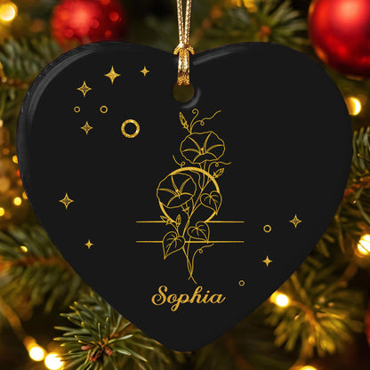 Zodiac Virgo Sign With Birth Month Flowers And Stars - Personalized Custom Ceramic Ornament With Heart Shape - DTG170_HCE