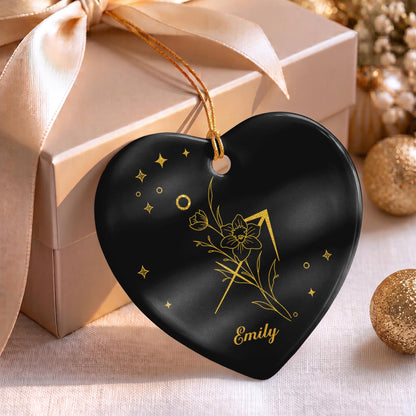 Zodiac Virgo Sign With Birth Month Flowers And Stars - Personalized Custom Ceramic Ornament With Heart Shape - DTG170_HCE