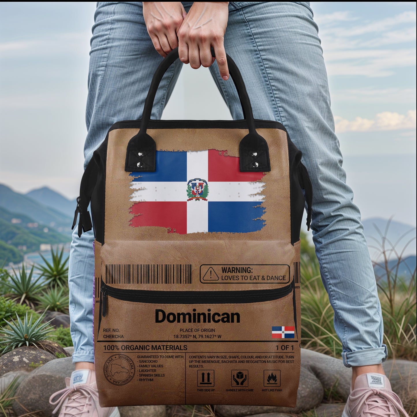 Dominican Nutrition Facts - Personalized Custom Duckbilled Travel Backpack - HS060_DKB