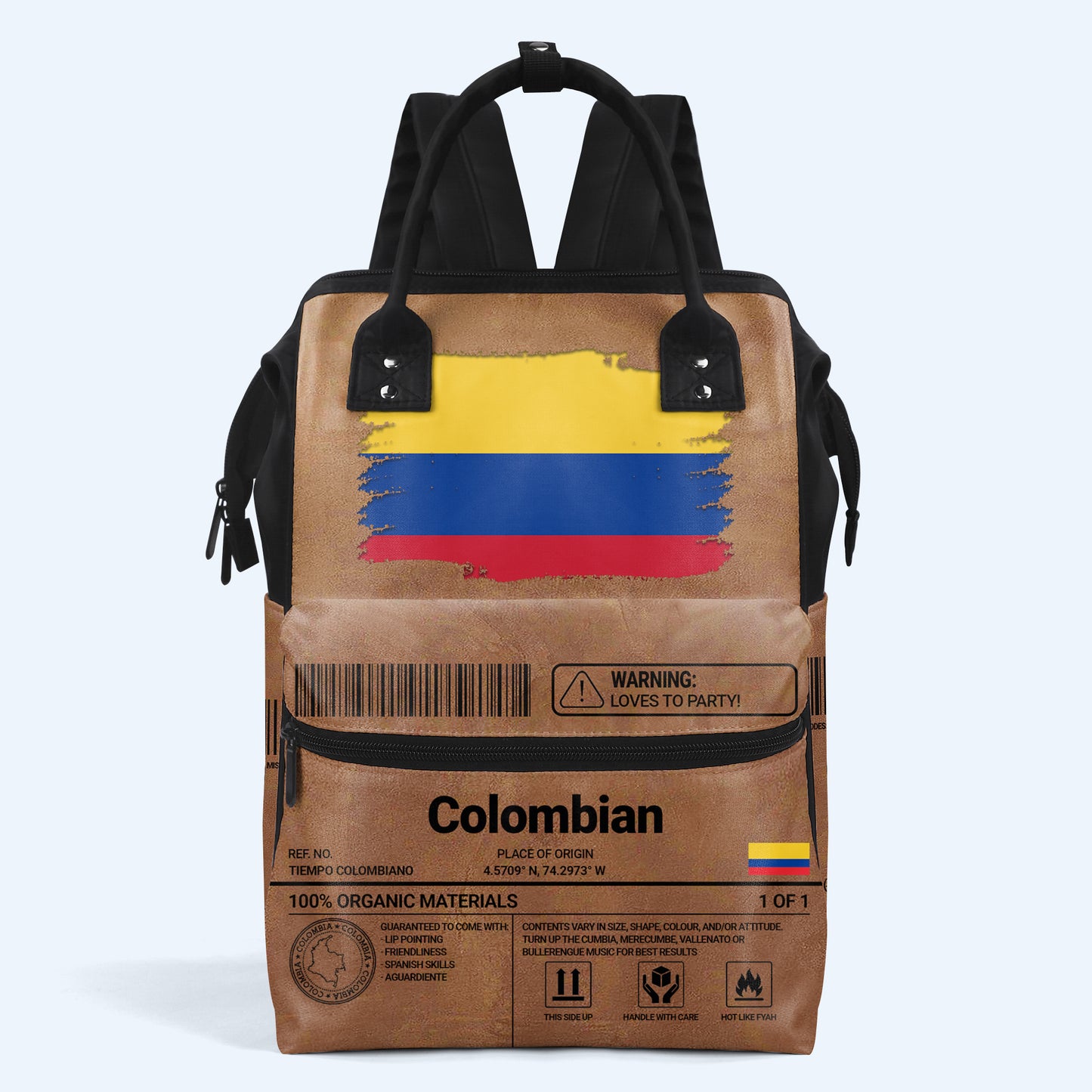 Colombia Nutrition Facts - Personalized Custom Duckbilled Travel Backpack - HS061_DKB