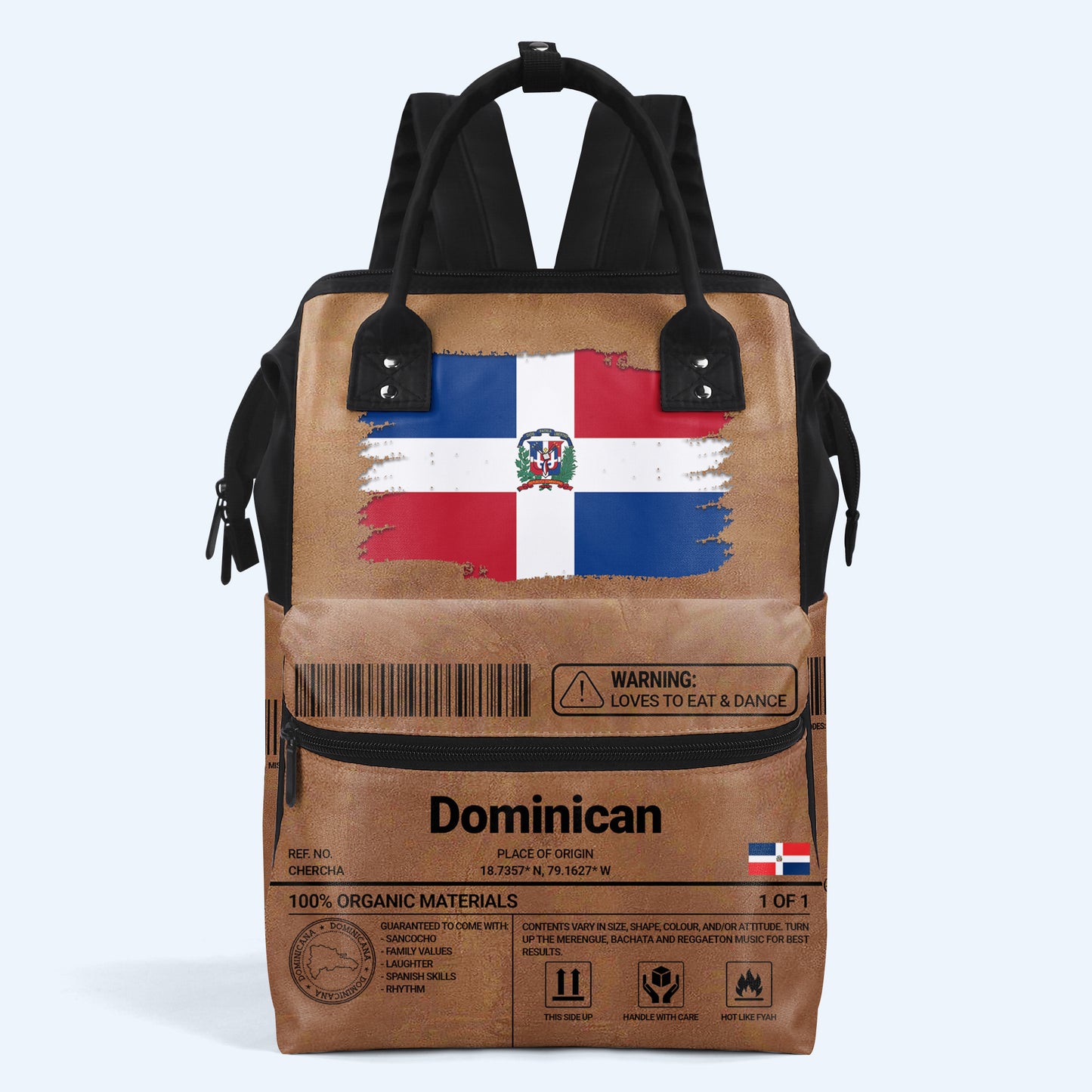 Dominican Nutrition Facts - Personalized Custom Duckbilled Travel Backpack - HS060_DKB