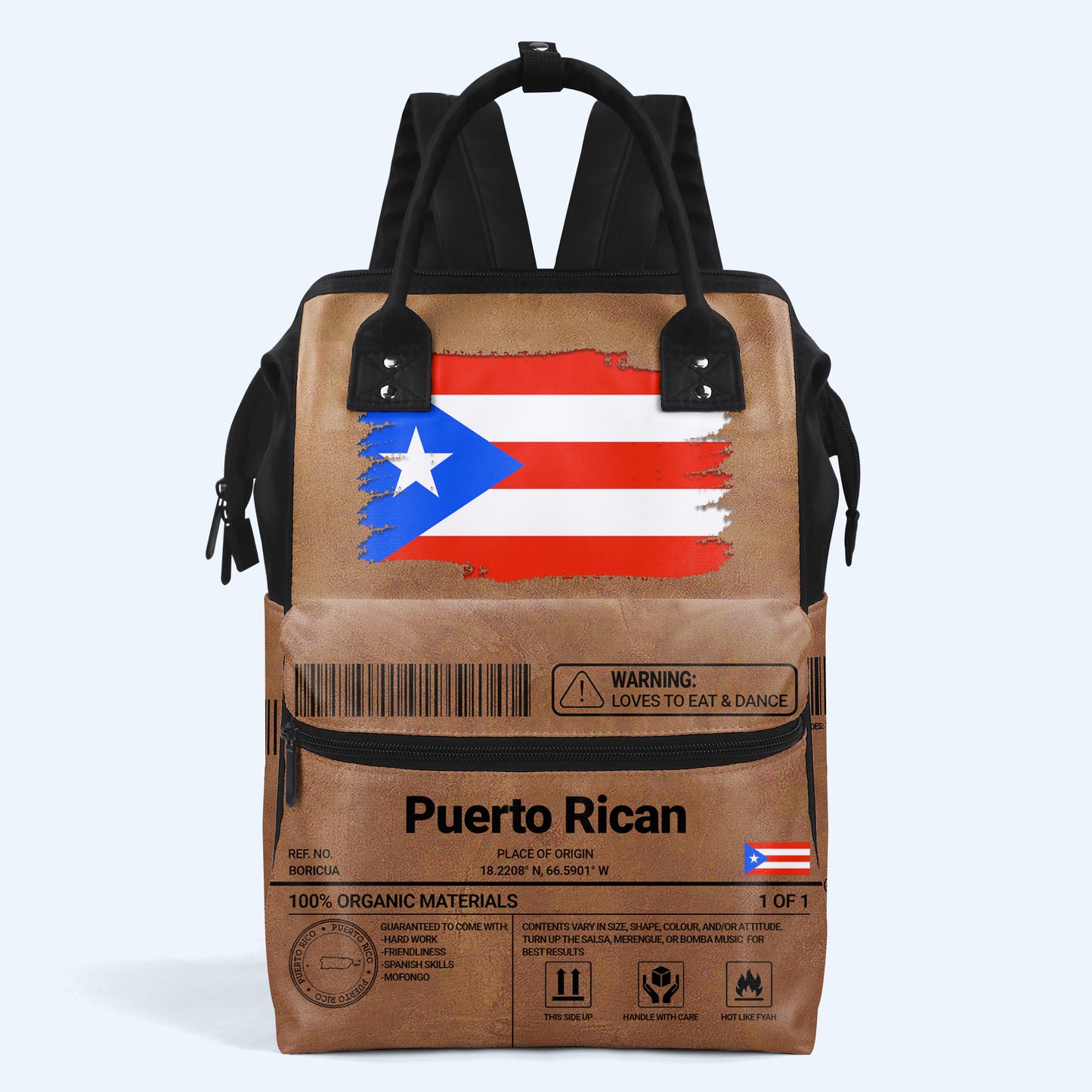 Puerto Rican Nutrition Facts - Personalized Custom Duckbilled Travel Backpack - LA037_DKB