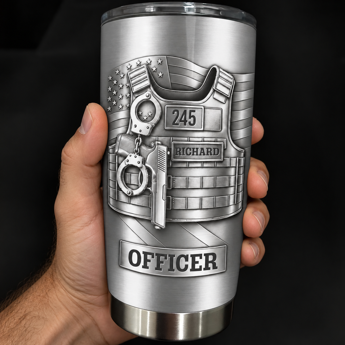 Officer Police Vest With Handcuffs And Flag - Personalized Custom Stainless Steel Tumbler 20oz - OFC102_USTUM