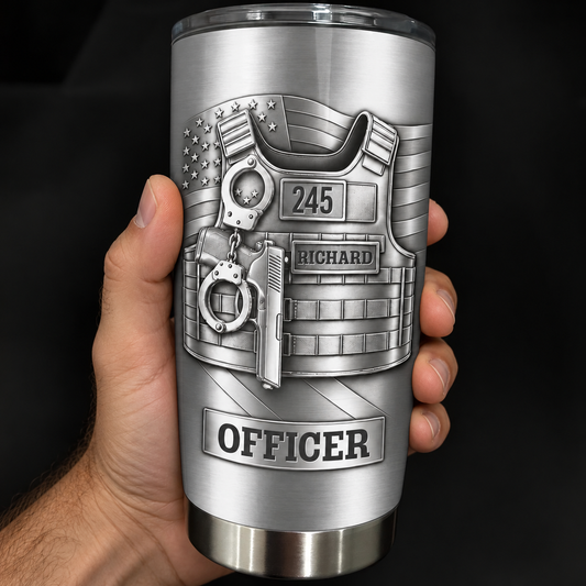 Officer Police Vest With Handcuffs And Flag - Personalized Custom Stainless Steel Tumbler 20oz - OFC102_USTUM