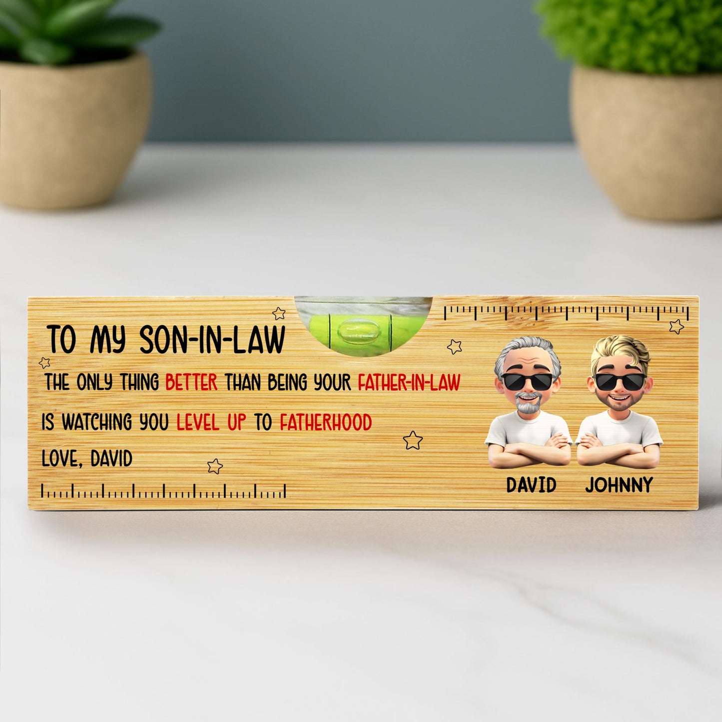 À mon gendre, la seule chose qui soit meilleure que d'être ton beau-père - Niveau à bulle en bois personnalisé avec décapsuleur - FAM005_PLEV