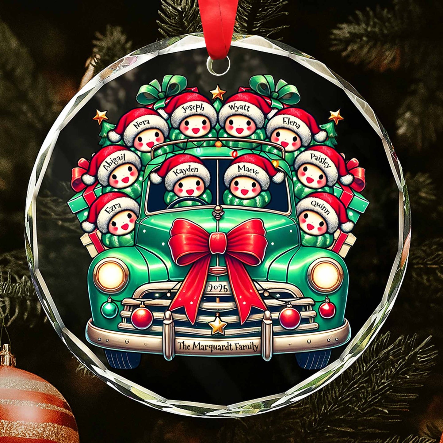 The Family Christmas Ornament - Personalized Custom Circle Glass Ornament - FAM007_CGOR
