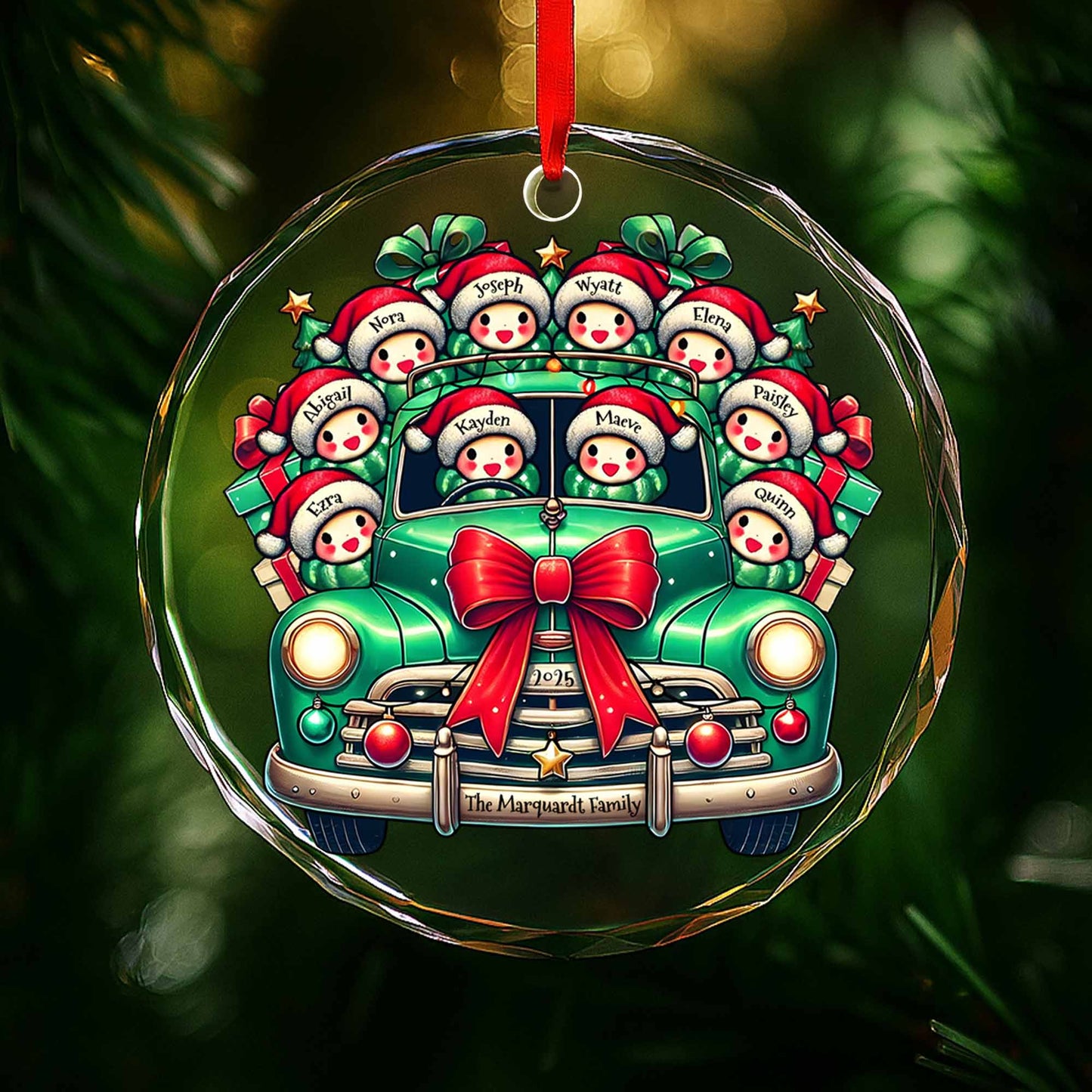 The Family Christmas Ornament - Personalized Custom Circle Glass Ornament - FAM007_CGOR