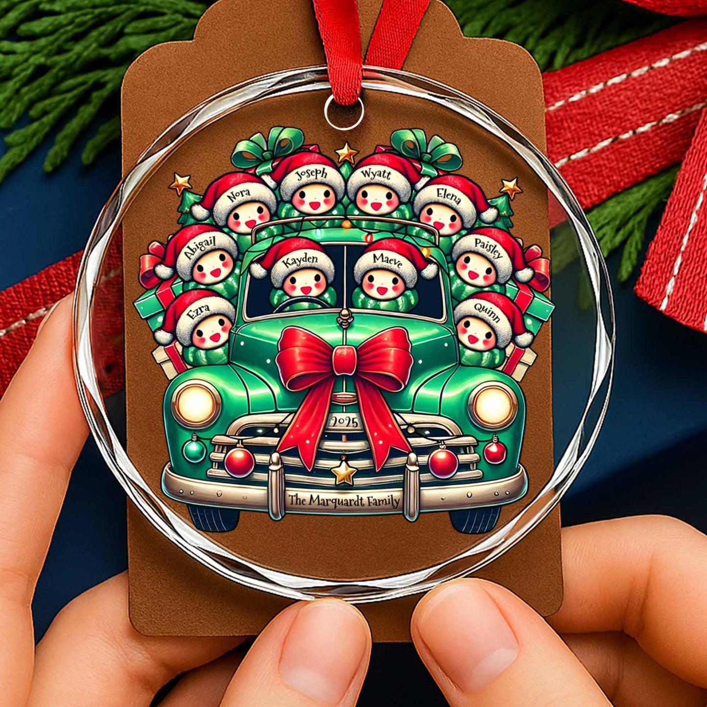 The Family Christmas Ornament - Personalized Custom Circle Glass Ornament - FAM007_CGOR