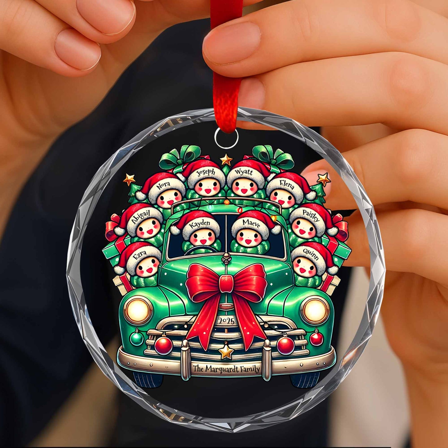 The Family Christmas Ornament - Personalized Custom Circle Glass Ornament - FAM007_CGOR