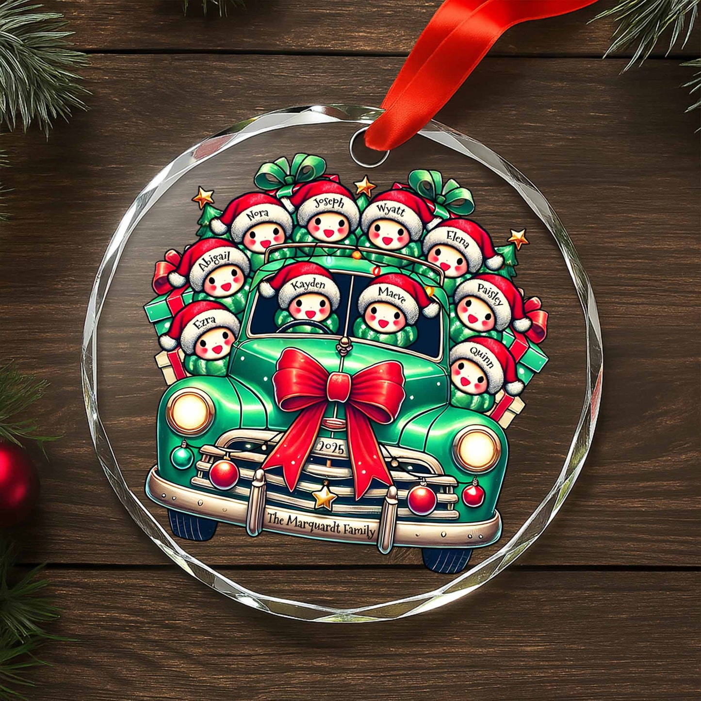 The Family Christmas Ornament - Personalized Custom Circle Glass Ornament - FAM007_CGOR