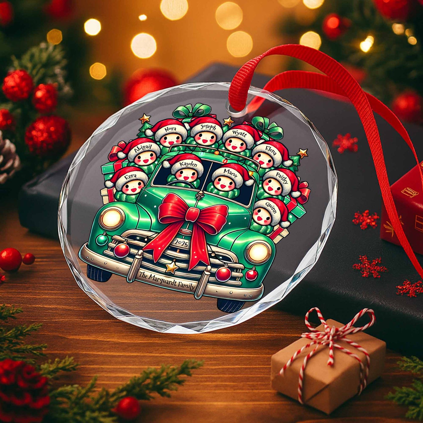 The Family Christmas Ornament - Personalized Custom Circle Glass Ornament - FAM007_CGOR