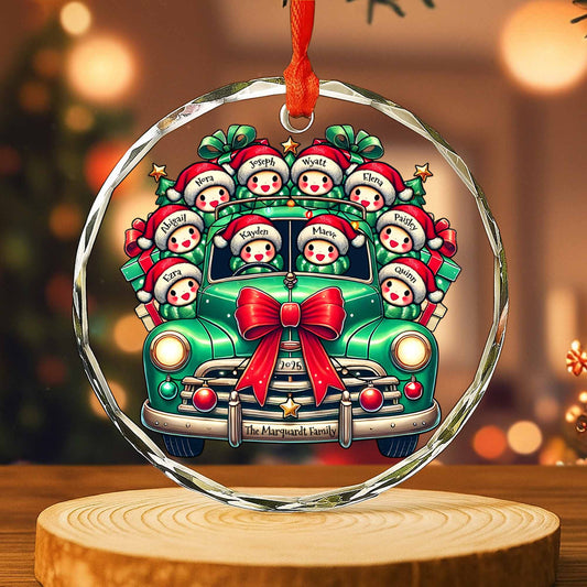 Adorno navideño familiar - Adorno circular de cristal personalizado - FAM007_CGOR 