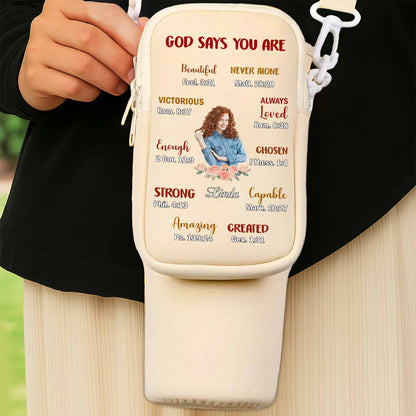 God Says You Are Beautiful, Victorious, and Strong - Personalized Custom Water Bottle Carrier Bag - FAM039_BCB