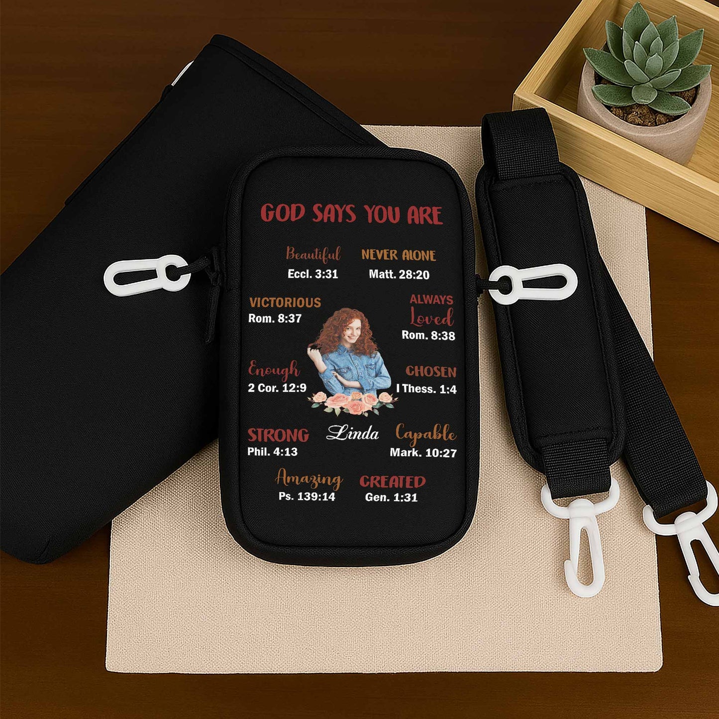 God Says You Are Beautiful, Victorious, and Strong - Personalized Custom Water Bottle Carrier Bag - FAM039_BCB