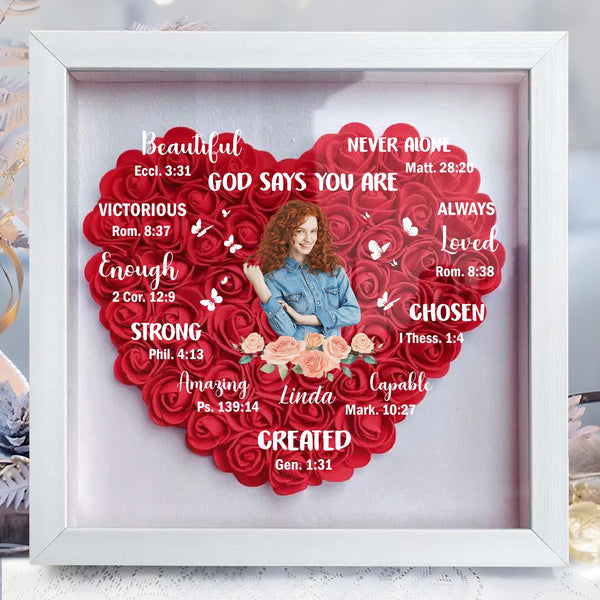 Beautiful, God Say You Are Victorious, Flowers And Hearts - Personalized Flower Shadow Box - FAM039_HESHA