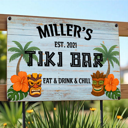 Eat & Drink & Chill, Palm Tree, Tiki Masks, Tropical Flowers
