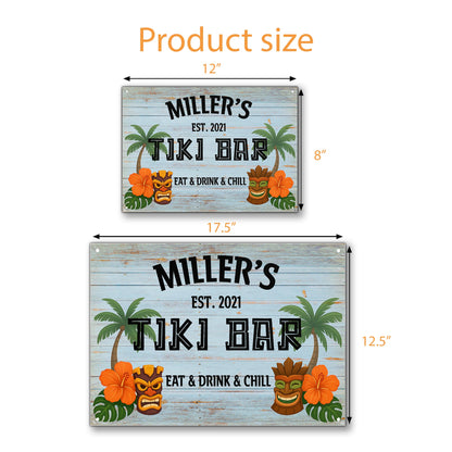 Eat & Drink & Chill, Palm Tree, Tiki Masks, Tropical Flowers