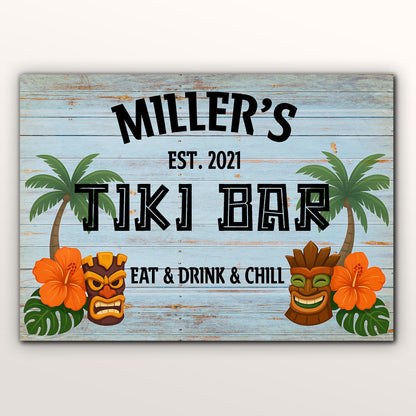 Eat & Drink & Chill, Palm Tree, Tiki Masks, Tropical Flowers