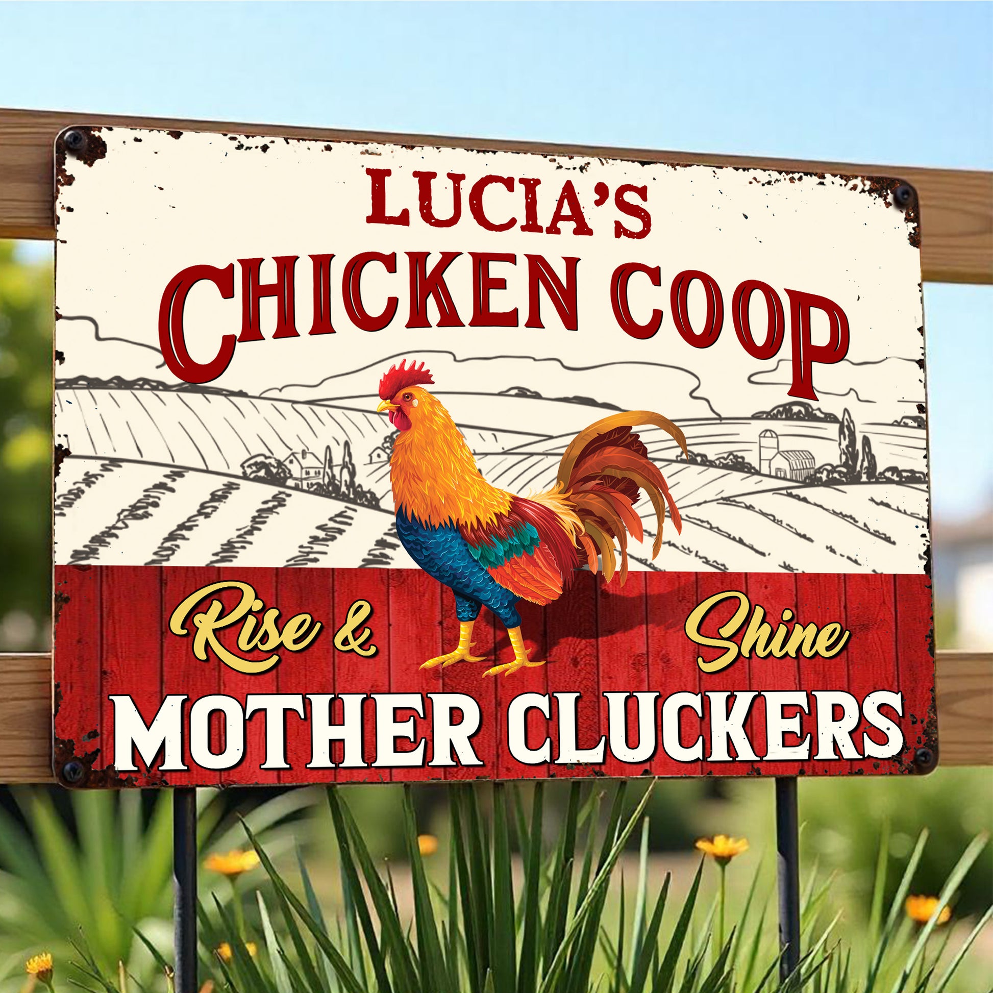Rise & Shine Mother Cluckers Chicken and Farm Landscape