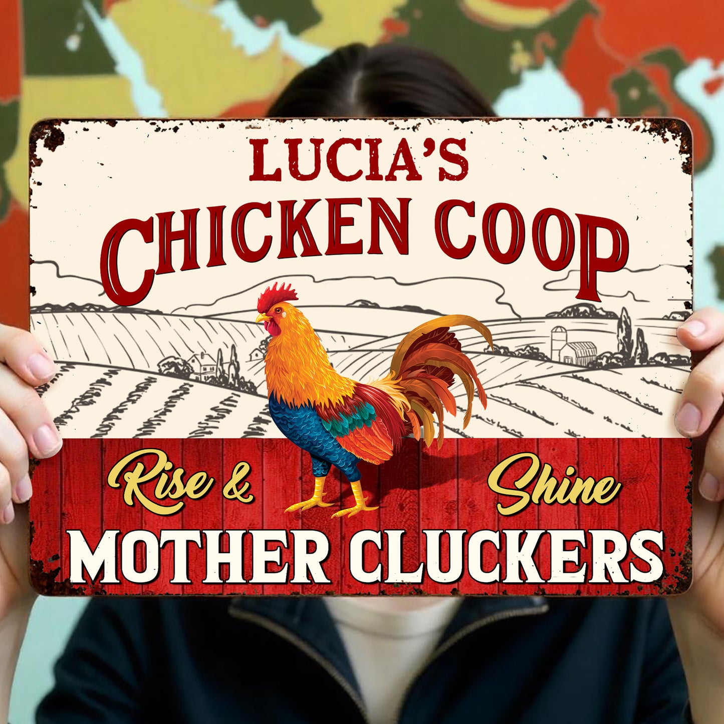 Rise & Shine Mother Cluckers Chicken and Farm Landscape