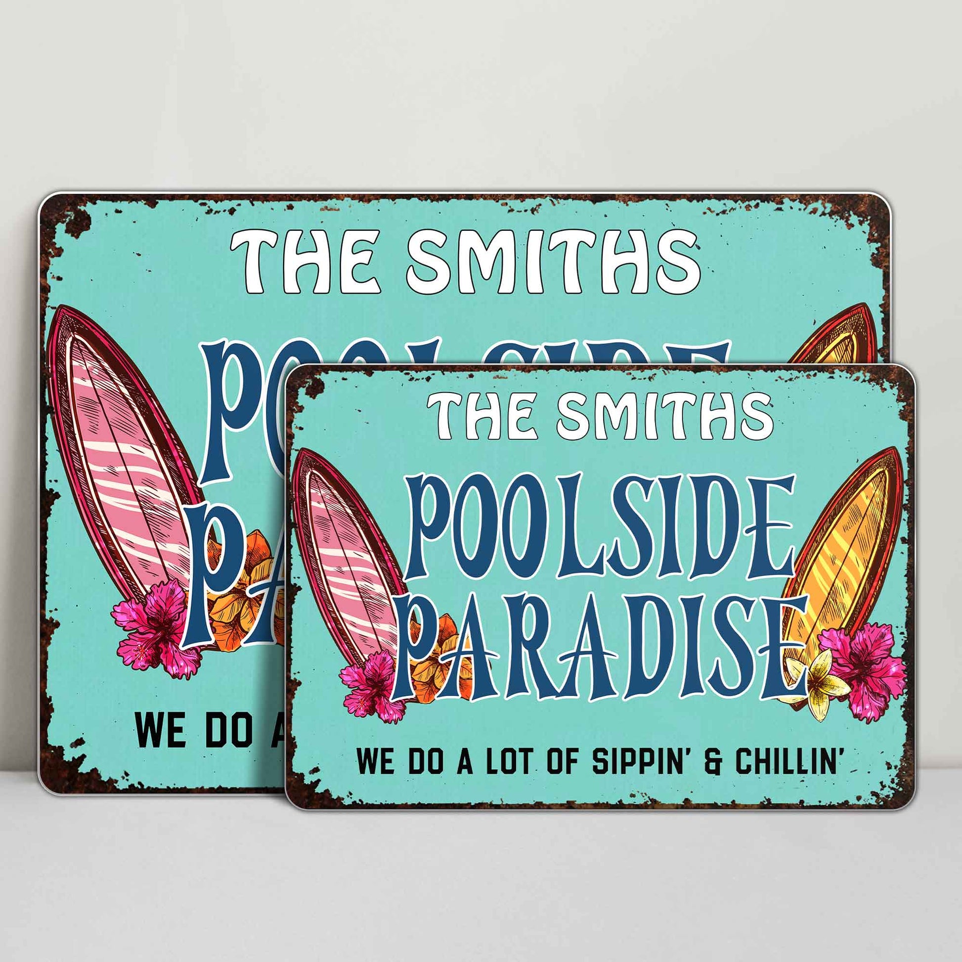 Poolside Paradise, Surfboards And Tropical Flowers